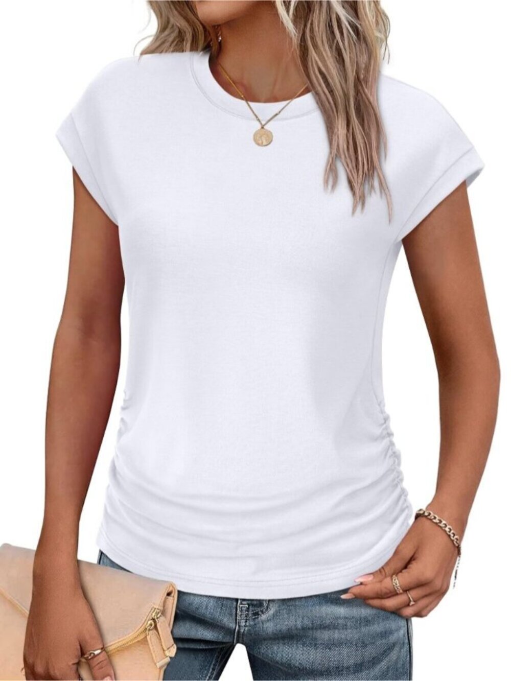Ruched Cap Sleeve Tee – Trendy Summer Top